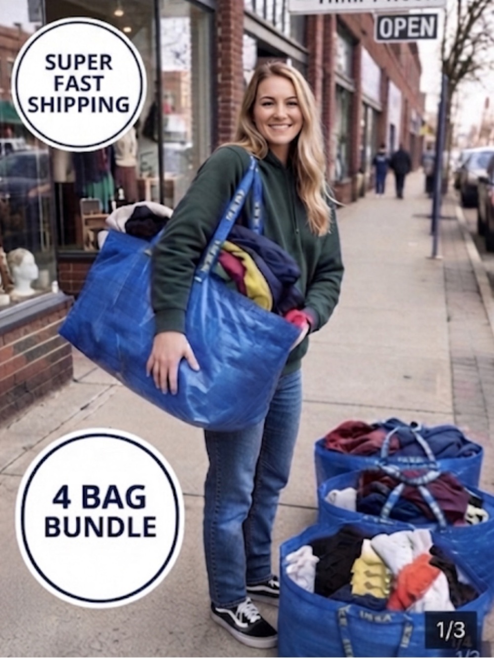 IKEA frakta reusable huge blue bags, four bags included